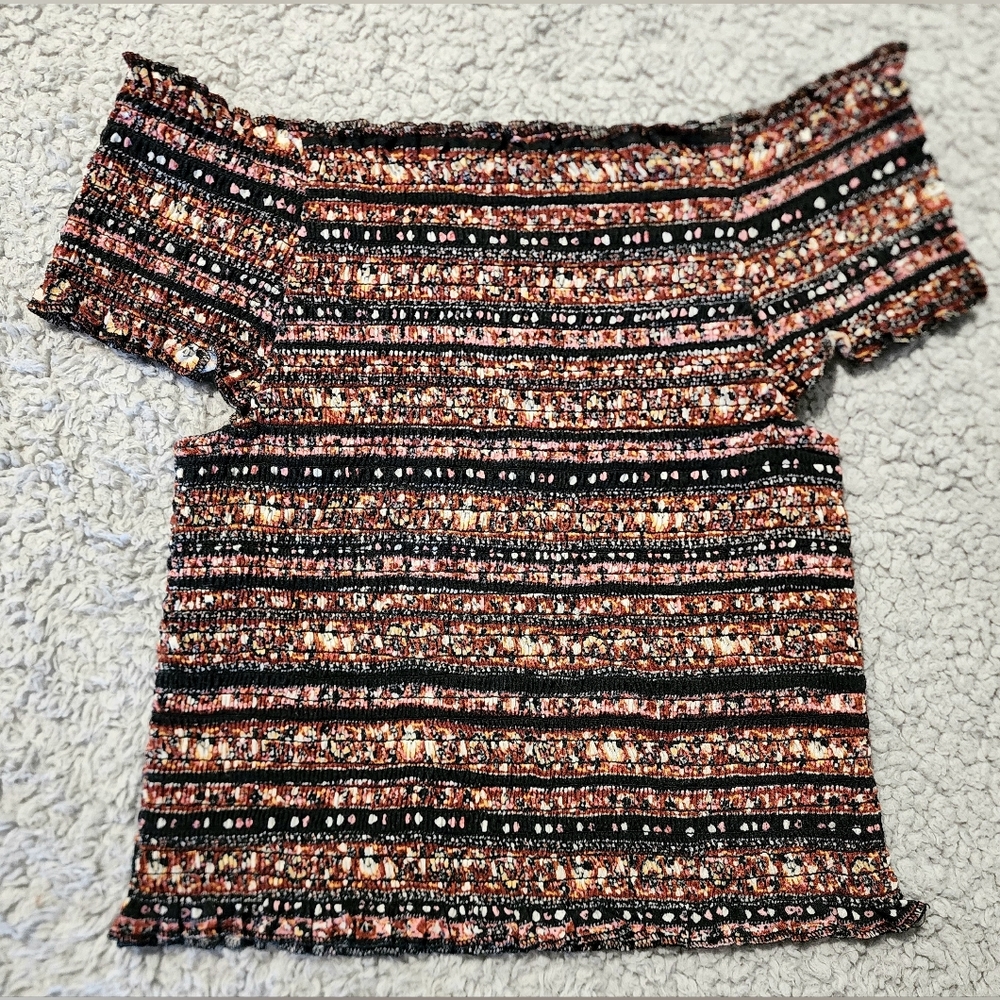 Boho Smocked Off-Shoulder Crop Top
